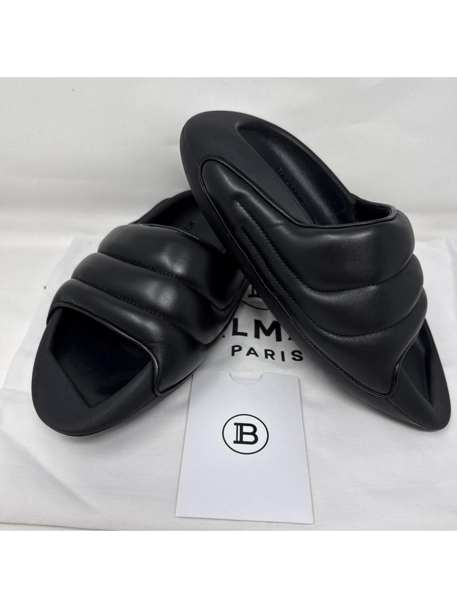 Balmain Black B-It Padded Lambskin Slides Women Us 7 Eu 37 Nwb Msrp $795 Nwb